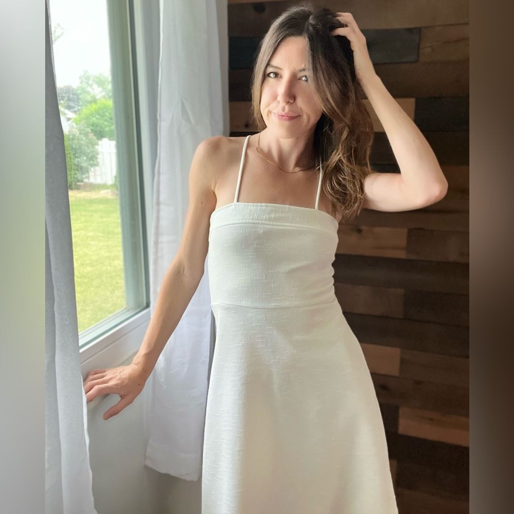 Vintage White Adjustable Strap MIDI Dress Formal Wedding - Picture 10 of 10
